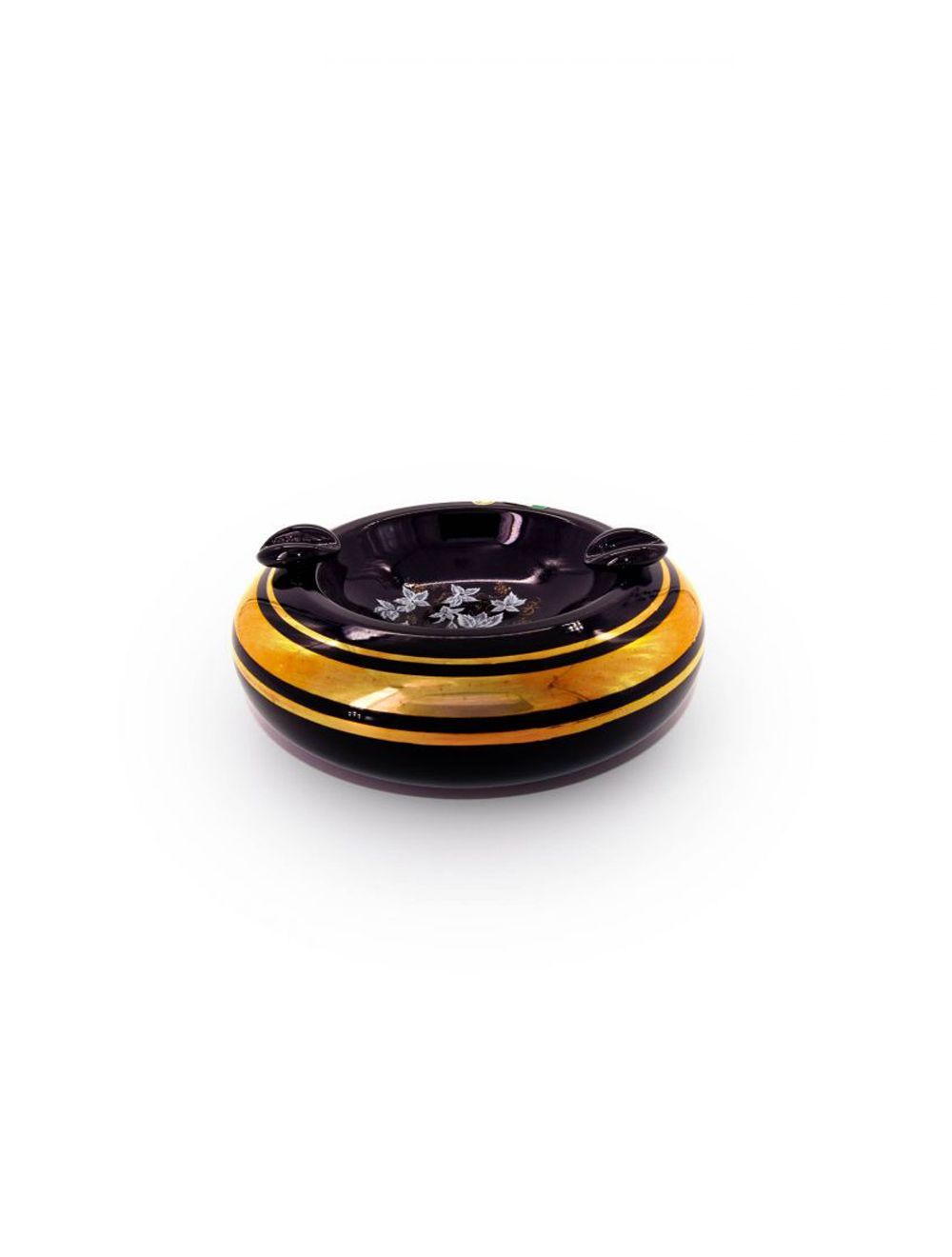 Ashtray Black With Golden Colored Round Design