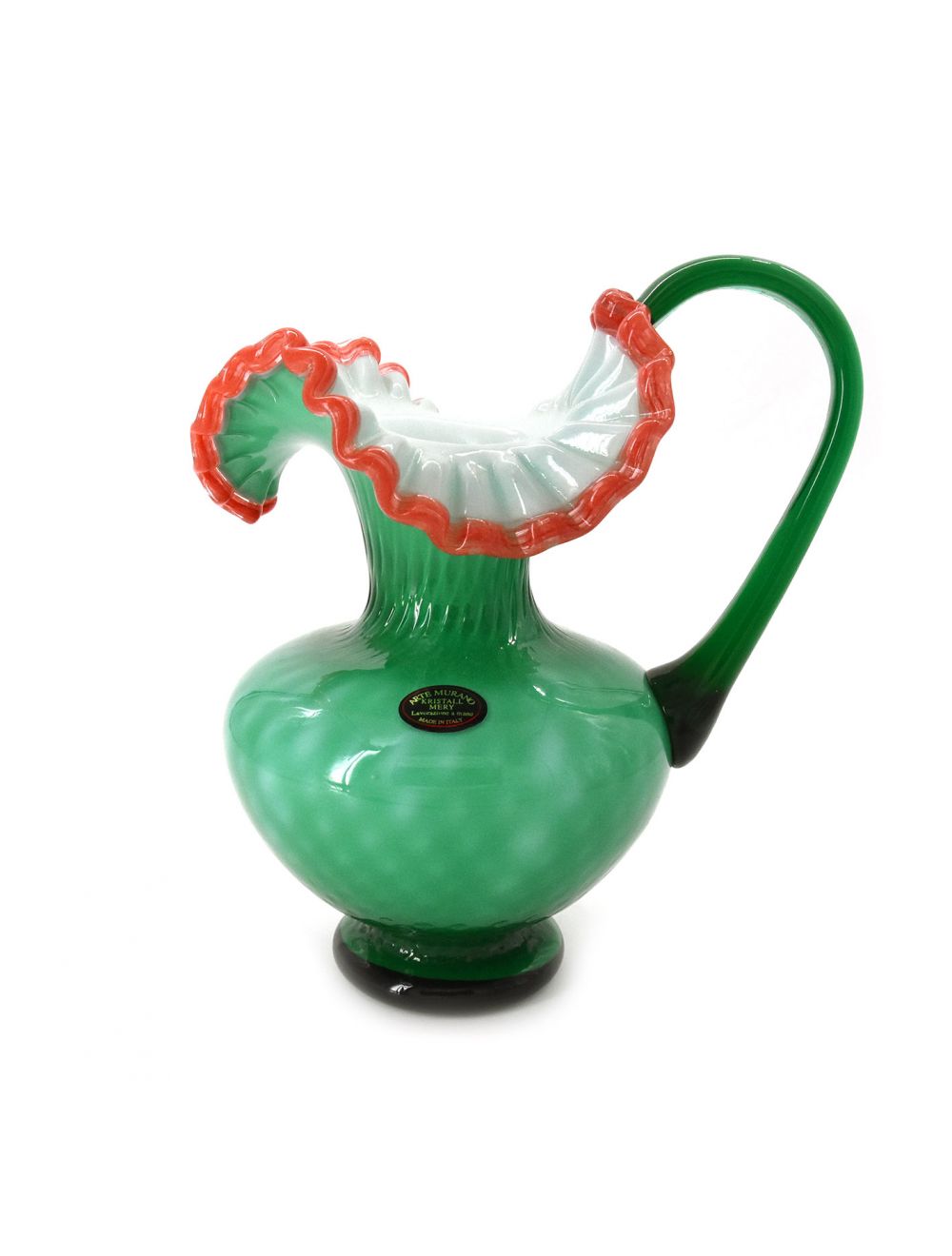 Green Flower Vase With Handle and Red Bordered Design