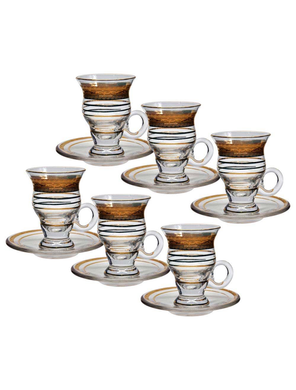 Bohemia 12-Piece Decorative Tea Cup and Saucer Set Transparent-Gold