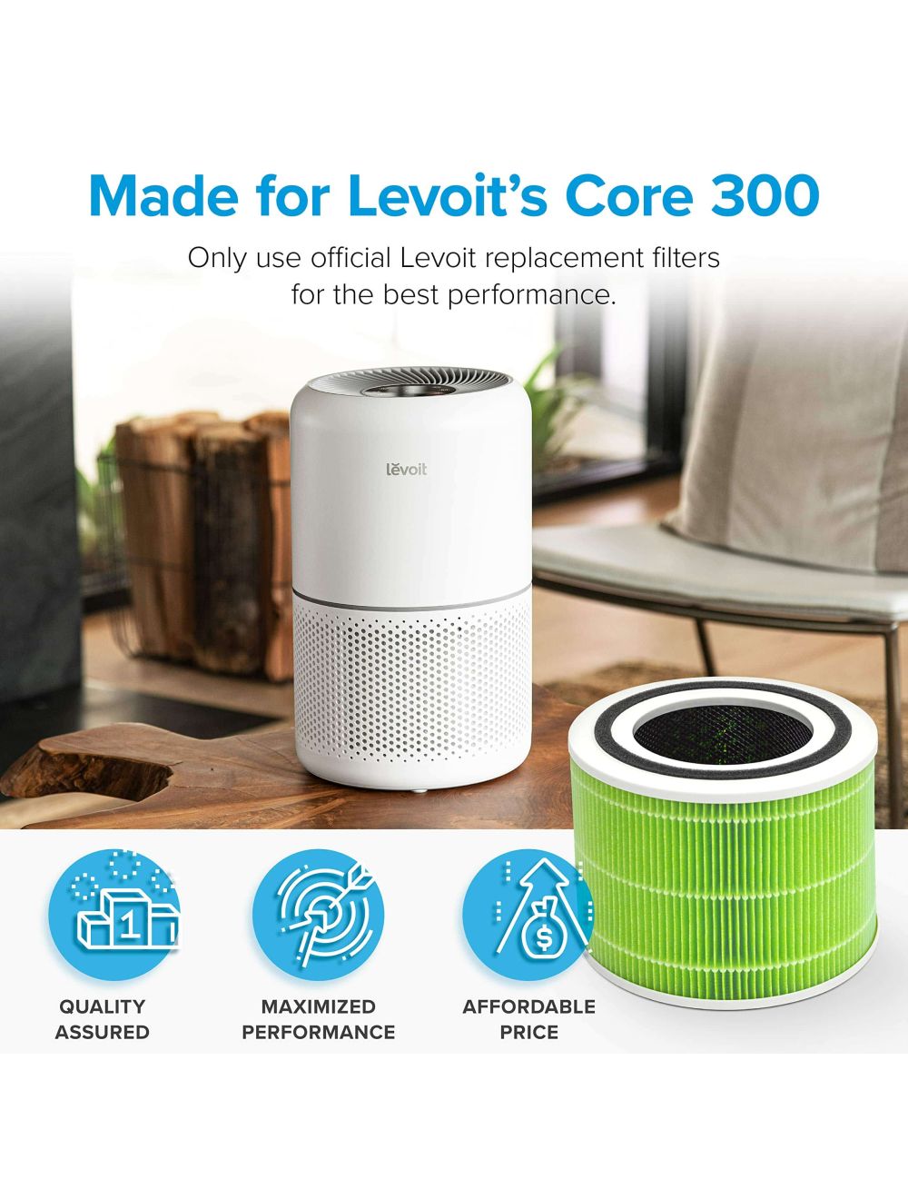LEVOIT Core 300S True HEPA 3-Stage Mold and Bacteria Replacement Filter,  Core 300-RF-MB