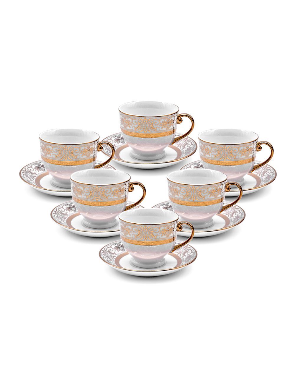 Set of 12 Pieces Tea Cup And Saucer Gold