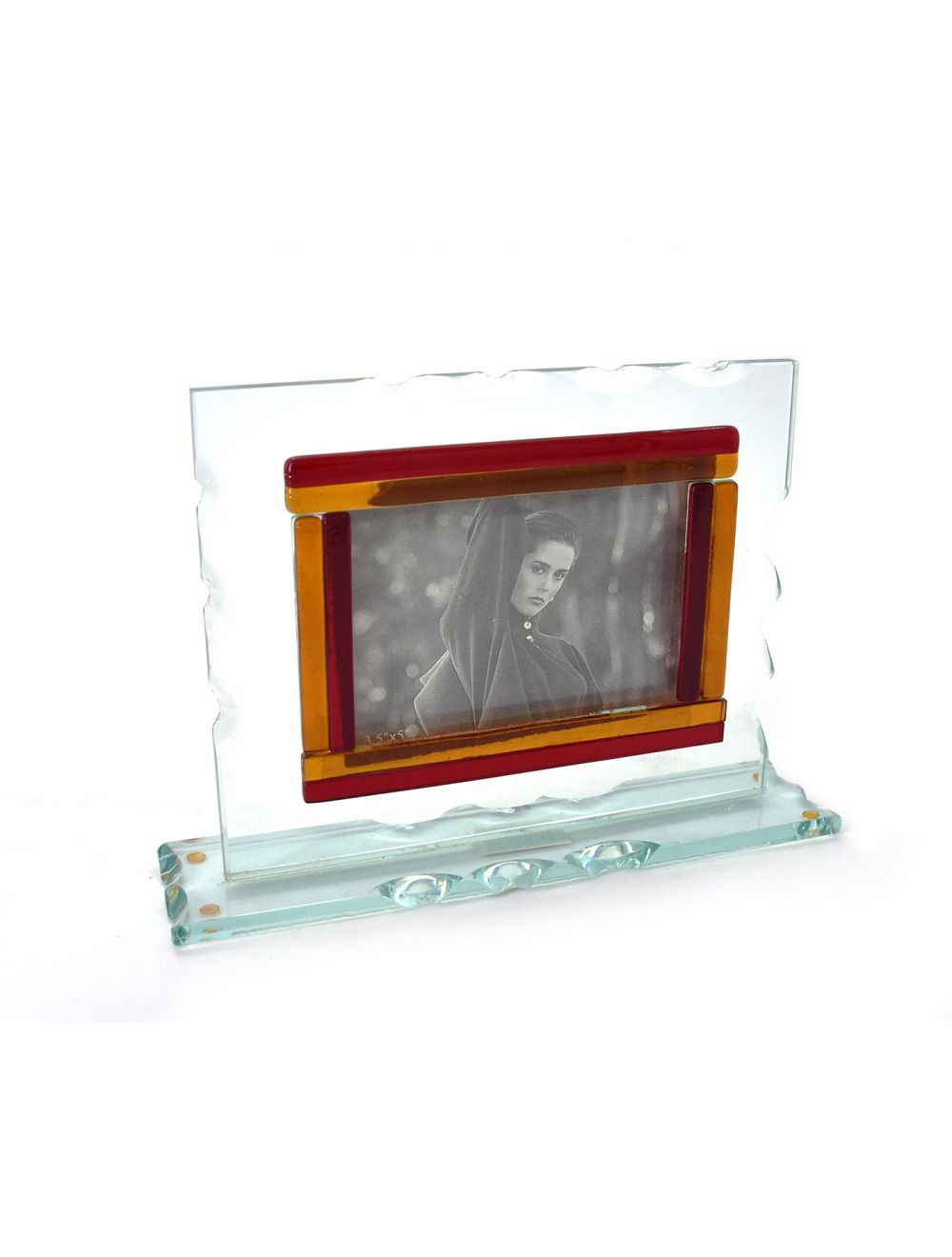 Red and Amber Glass Stripe Photo Frame With Stand