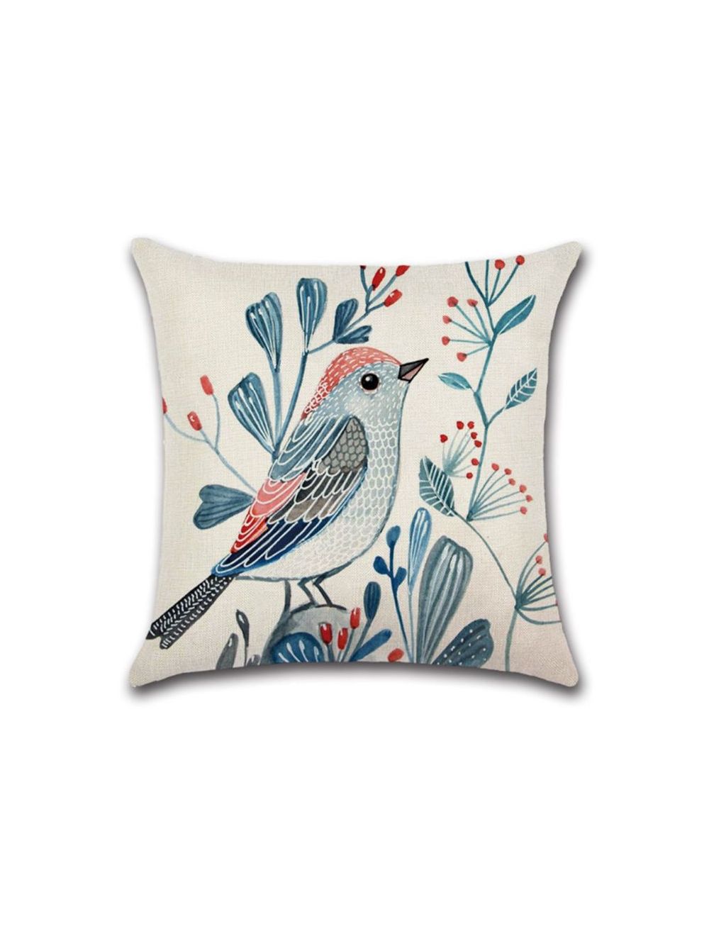 Rishahome Bird on the Plant Printed Cushion Cover 45x45 cm-9C10B0007