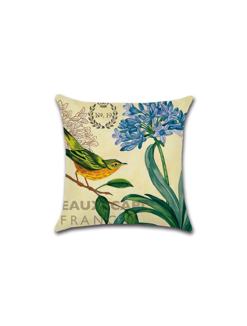 Rishahome Bird on the Plant Printed Cushion Cover 45x45 cm-9C68D0006