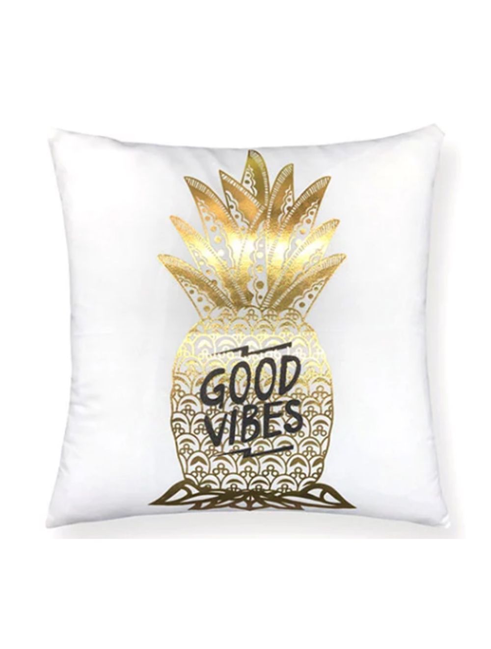 Rishahome Good Vibes on Golden Pineapple Metallic Printed Cushion Cover 45x45 cm-9C74I0006