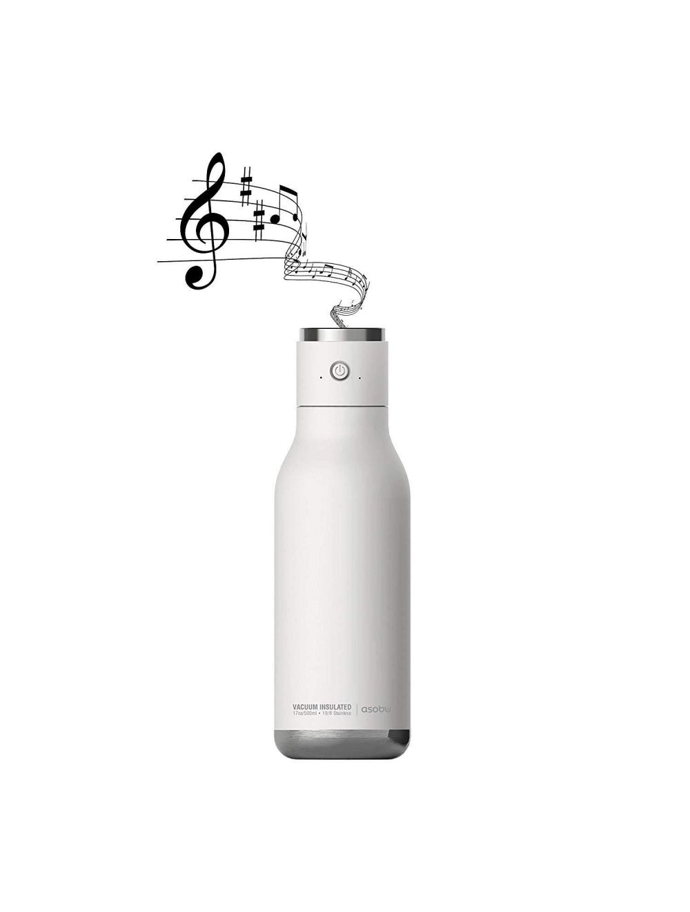 Asobu Wireless Stainless Steel Water Bottle with a Speaker Lid 17 Ounce-ASB-BT60-WHITE