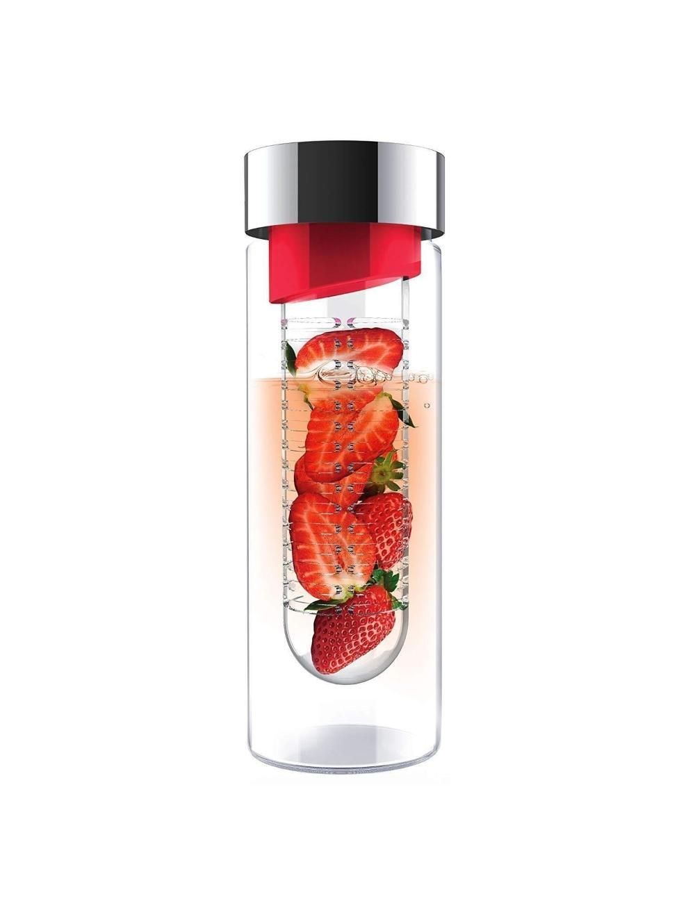 Asobu Flavor It Glass Water Bottle With Fruit Infuser 600 ml -ASB-SWG11-RED/SILVER