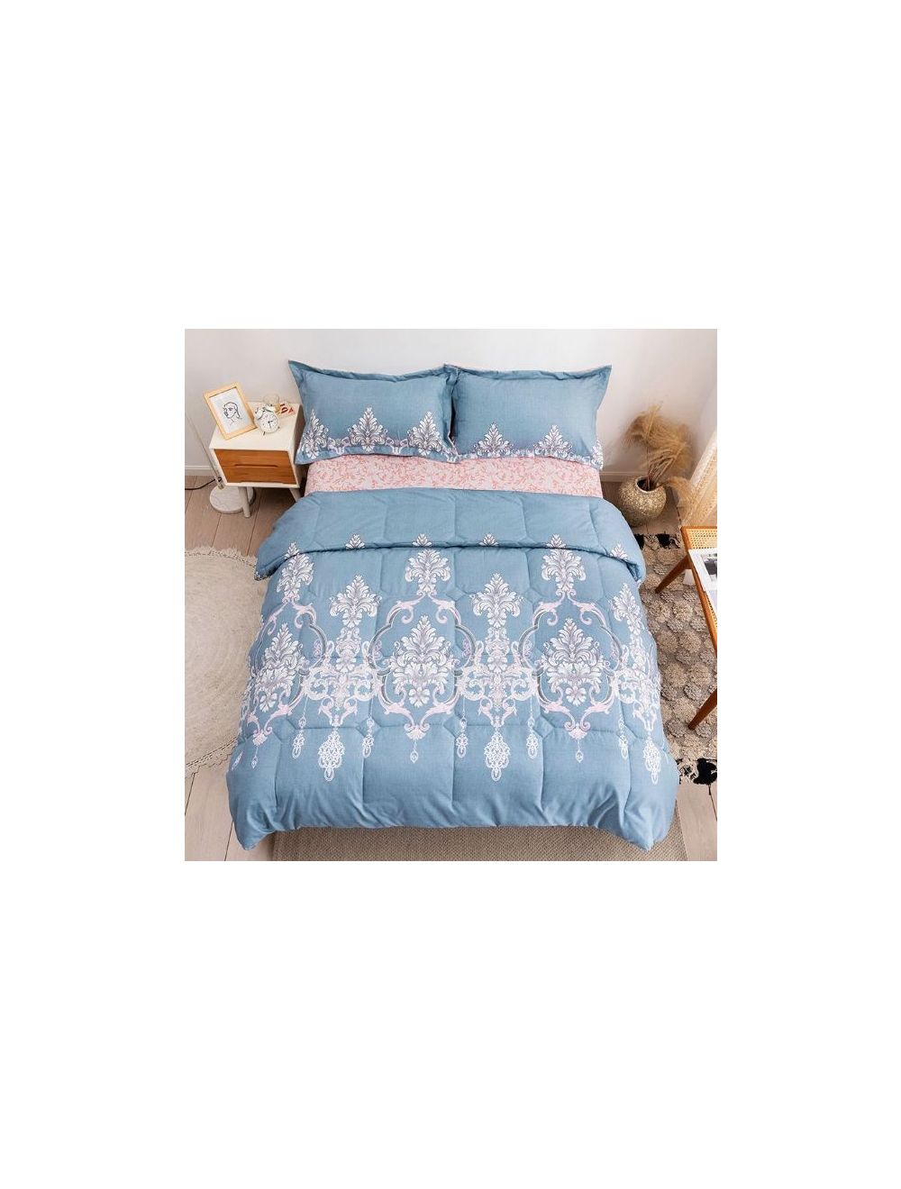 Rishahome 4 Piece King Size Comforter Set Microfiber Grey 220x240cm-BGRCS0005
