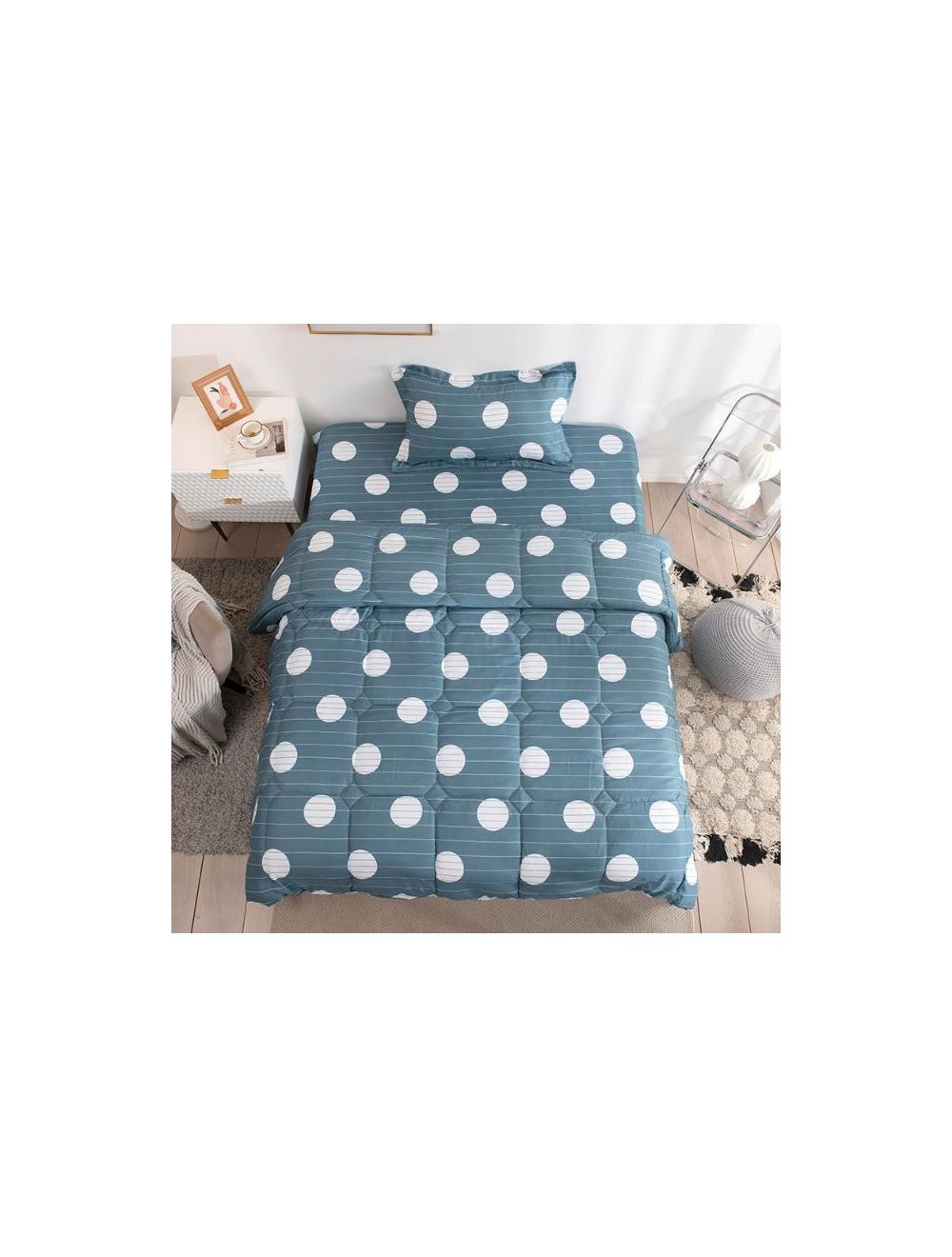 RISHAHOME 3 Piece Single Size Comforter Set (1 comforter+1 fitted sheet+1 Large pillowcase) Microfibre Charming Lifetime 150x200 cm-CLSMH/03/96