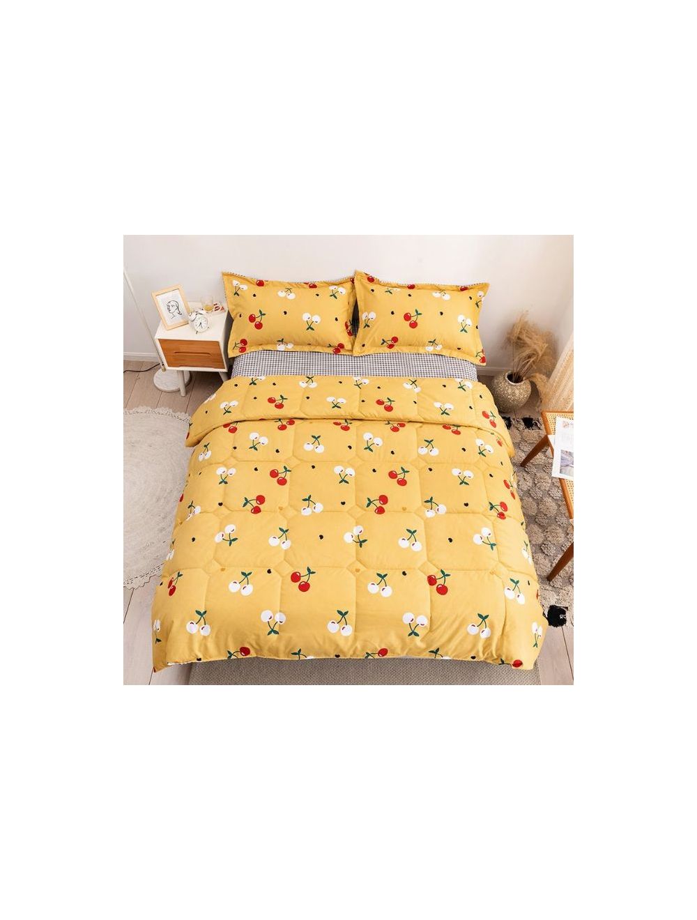 Rishahome 4 Piece Queen Size Comforter Set Microfiber Yellow 210x230cm-FYECS0004