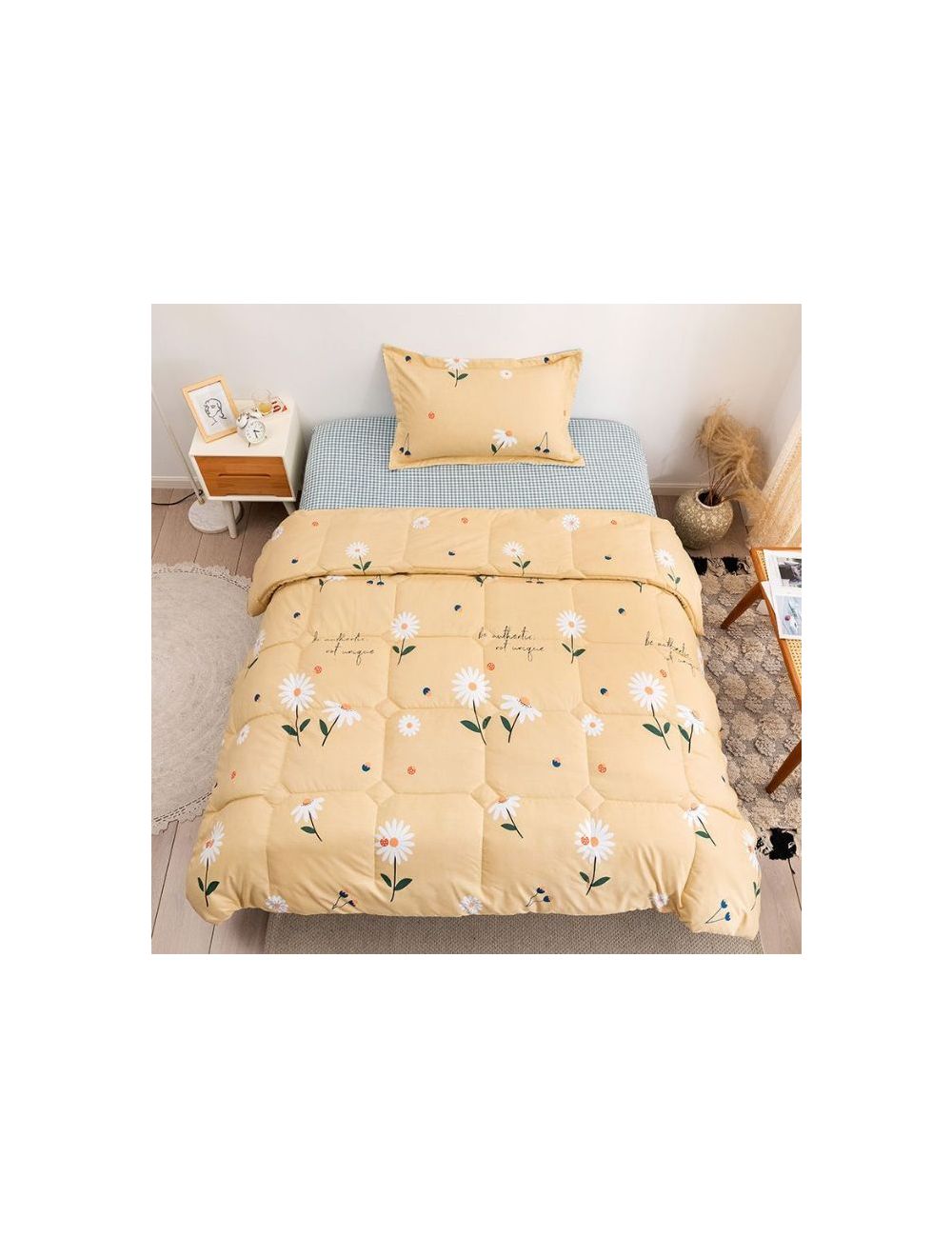 Rishahome 3 Piece Single Size Comforter Set Microfiber Gold 150x200cm-HGOCS0003