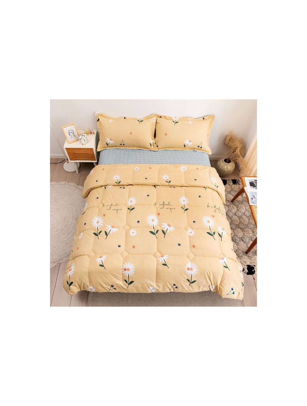 Rishahome 4 Piece Queen Size Comforter Set Microfiber Gold 210x230cm-HGOCS0004