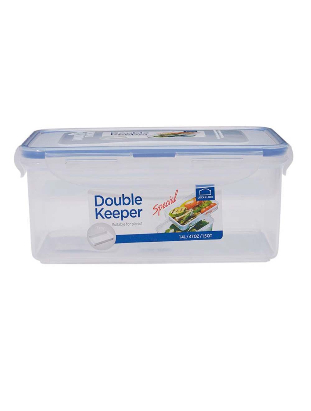 Lock & Lock Food Container Rectangle Double Keeper 1.4 Litres-HPL817HI
