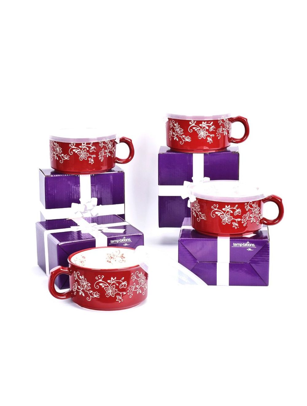 Temp-tations Floral Lace Meal Mugs with Gift Boxes Set - 4 Piece-K50664-237