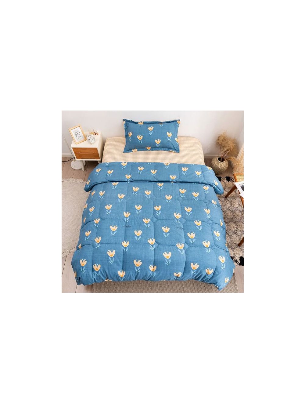 Rishahome 3 Piece Single Size Comforter Set Microfiber Blue 150x200cm-KBLCS0003