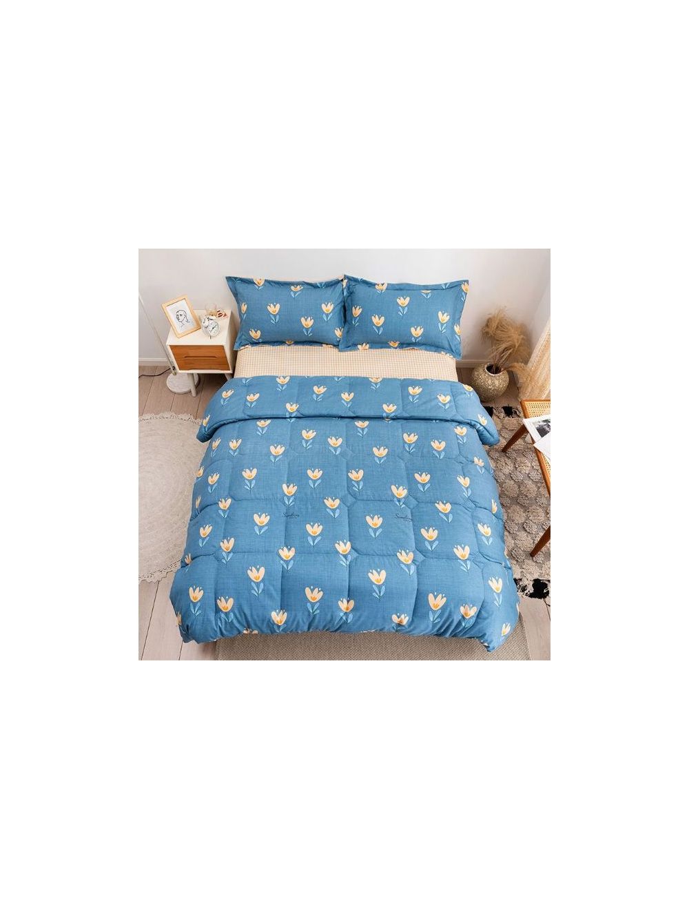 Rishahome 4 Piece Queen Size Comforter Set Microfiber Blue 210x230cm-KBLCS0004