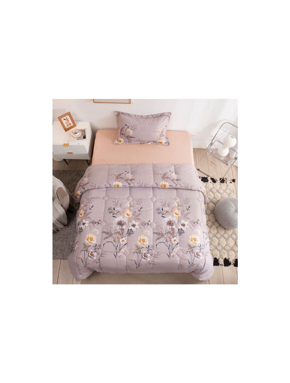 RISHAHOME 3 Piece Single Size Comforter Set (1 comforter+1 fitted sheet+1 Large pillowcase) Microfibre Lark 150x200 cm-LKSMH/03/108