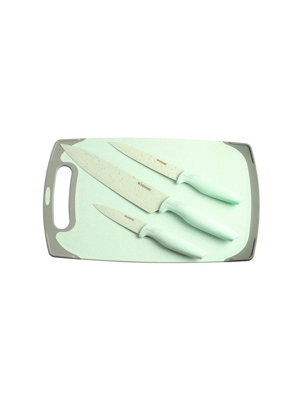 Winsor Cutting Board With Knife Set- Green-WR6093-G