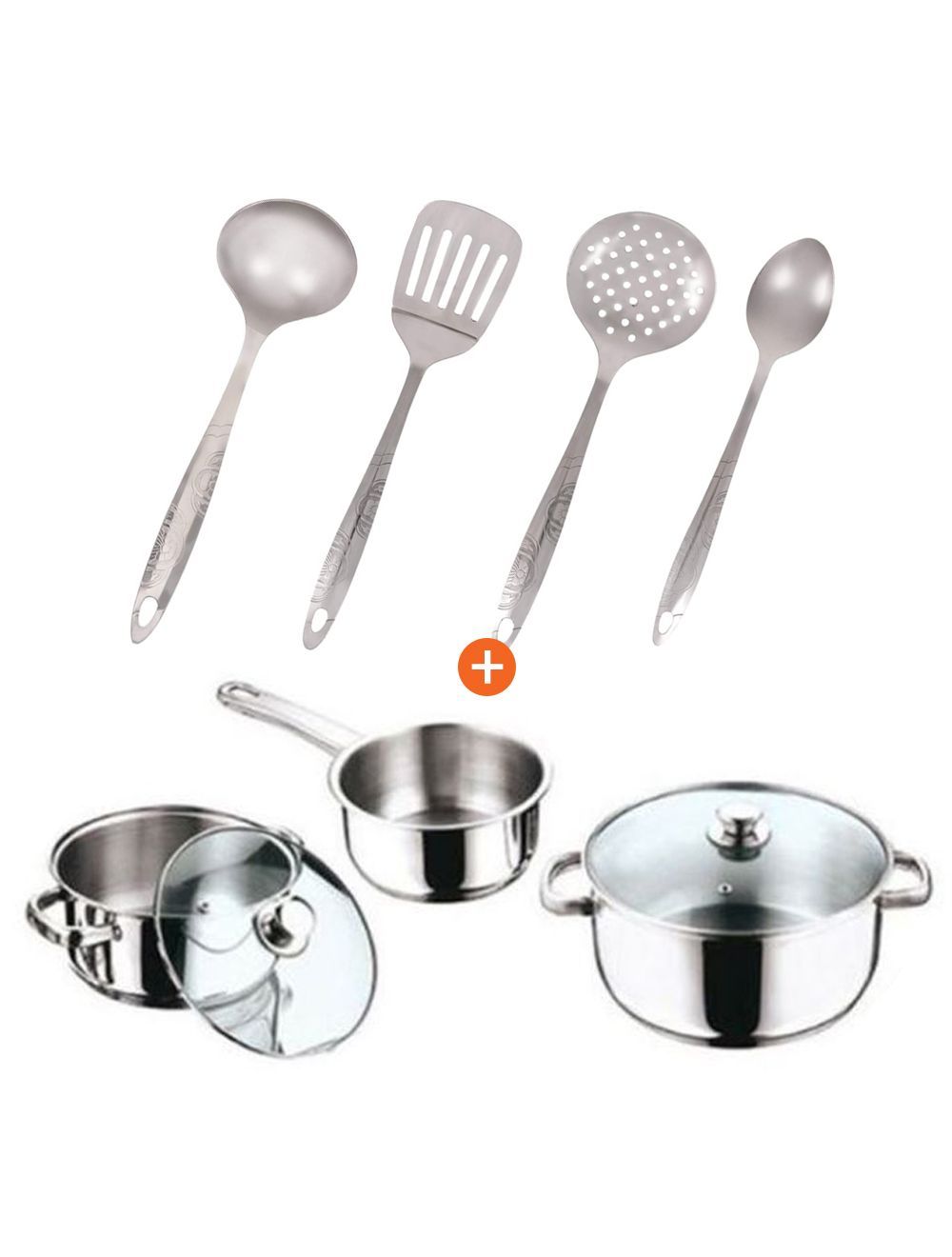 Combo of Raj 9 Pieces Cookware Set Silver -VICS04+VPI027