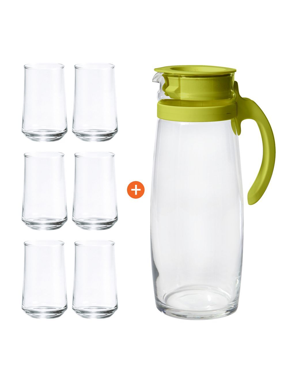 Combo of Ocean 6 Pieces Patio Hi Ball Water Glass Set With Pitcher Clear 290ml -B1831006+V2055801X0049