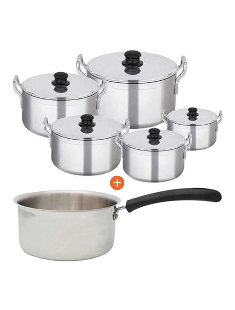 Combo of Raj 10 Pieces Cooking Pot Set With Sauce Pan Silver Standard -RKTS02+RSSP22