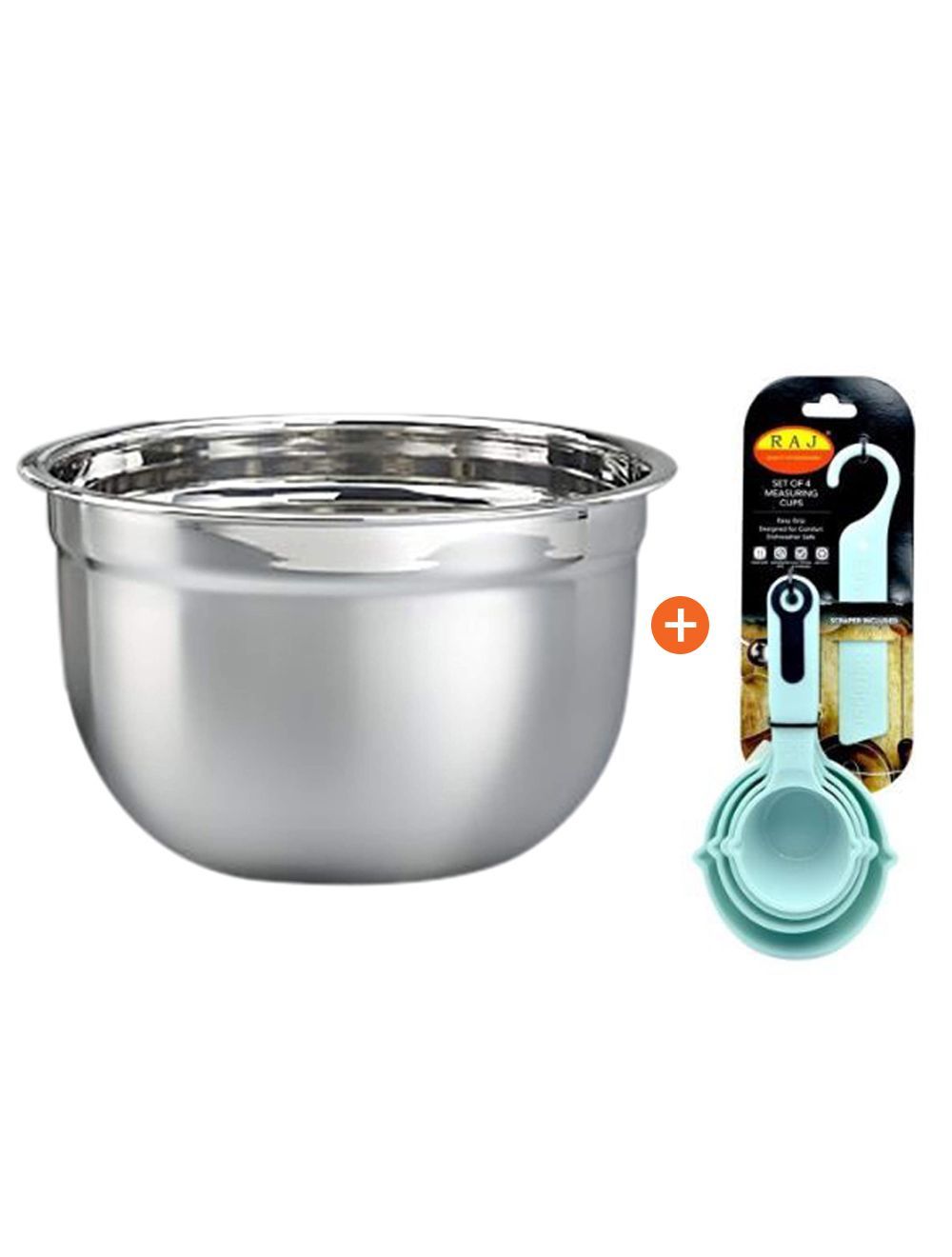 Combo of Raj Mixing Bowl With 4 Measuring Cups Silver Standard -SGMB18+TMSP03-GREEN