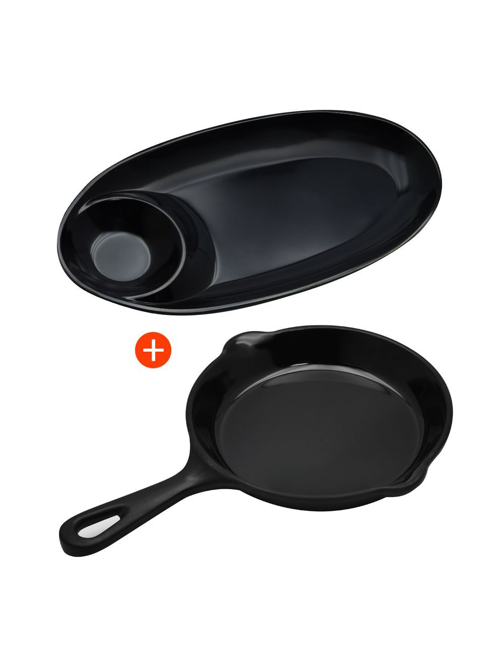 Combo of Dinewell Black Round Serving Bowl 21.5cm With Divided Serving Tray-DWMB036B+DWC2124B