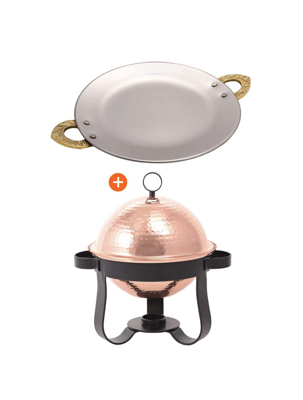 Combo Of Raj Copper Mini Food Warmer 1 Litre With Copper Serving Tray-MCD5008+TCT002
