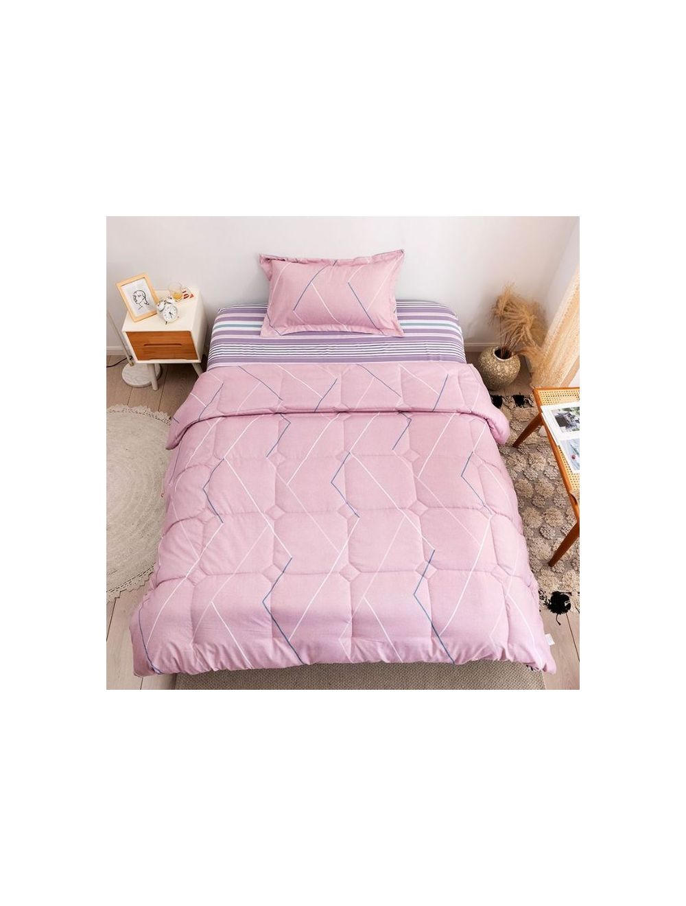 Rishahome 3 Piece Single Size Comforter Set Microfiber Pink 150x200cm-PFLCS0003