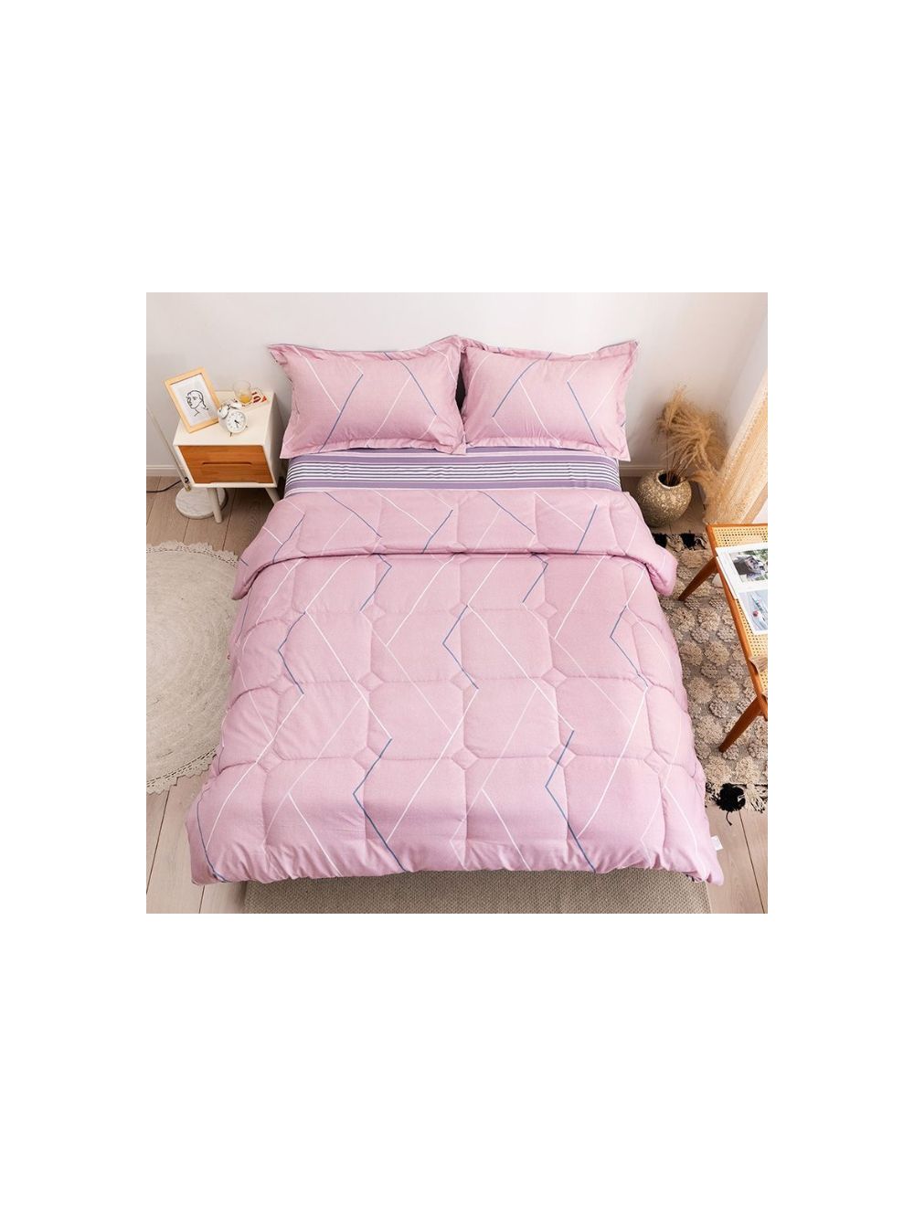 Rishahome 4 Piece Queen Size Comforter Set Microfiber Pink 210x230cm-PFLCS0004