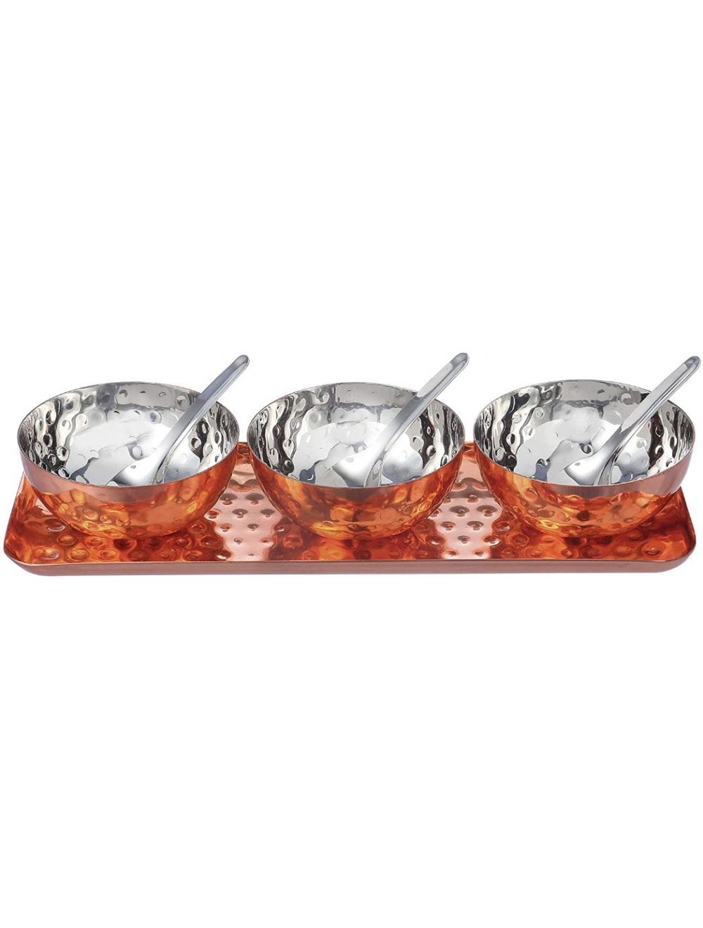 Raj Copper Bowls With Serving Tray And Spoons, RSD007, 7 Pieces