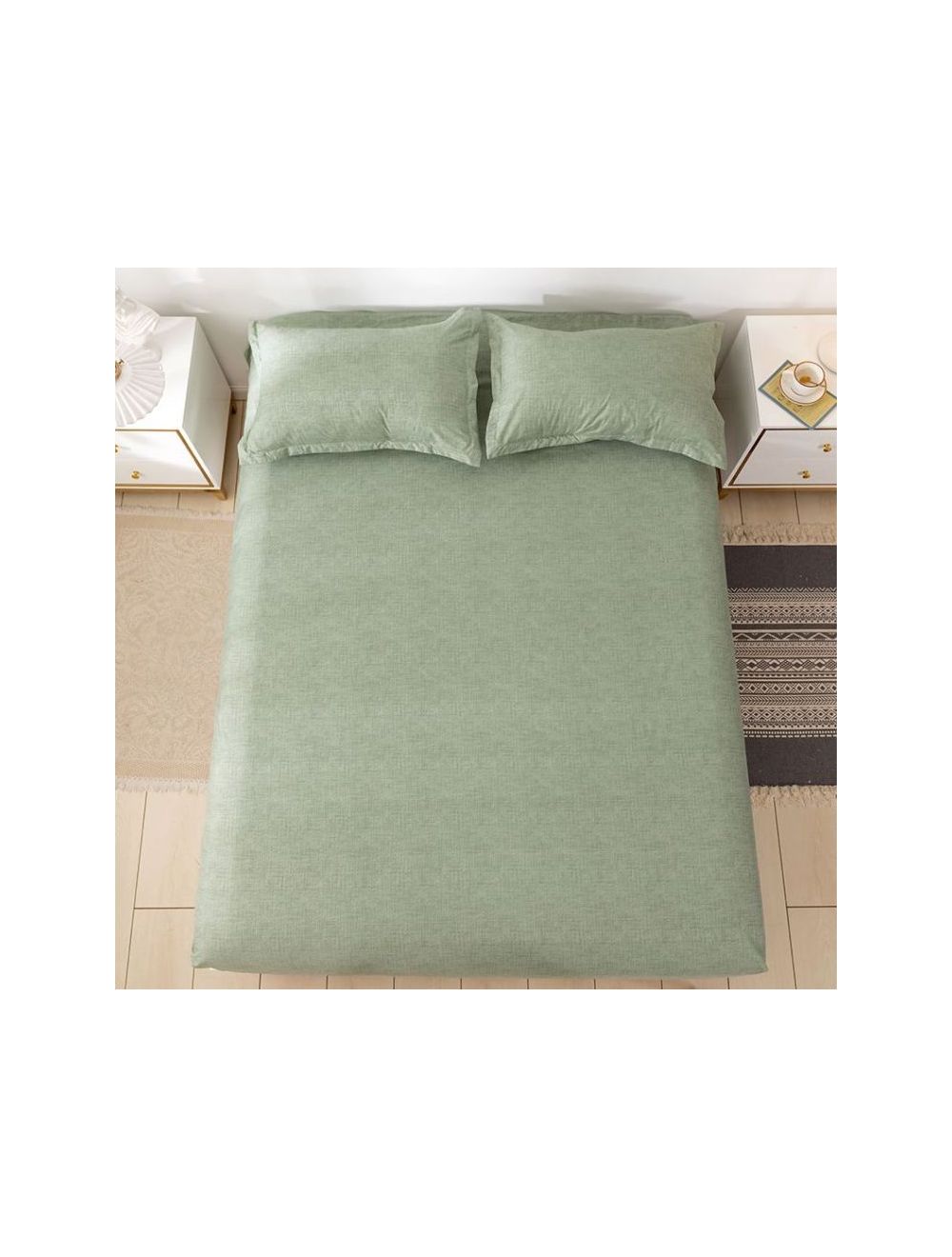 Rishahome 3 Piece Printed Bedsheet Set Queen Size Spanish Microfiber Green-SGRBS0003