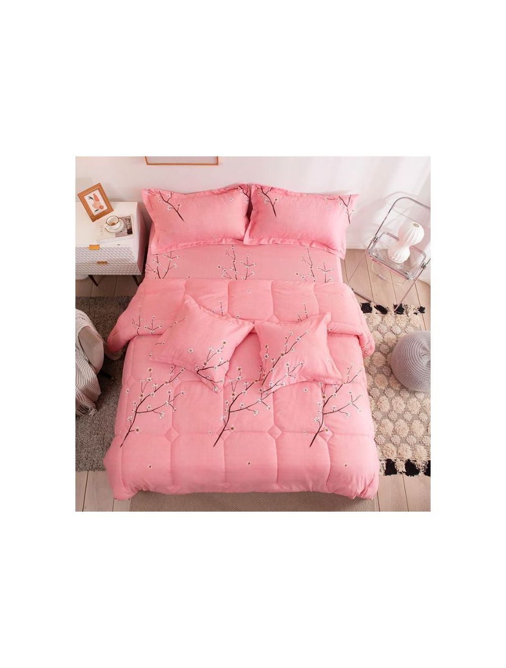 RISHAHOME 6 Piece King Size Comforter Set (1 comforter+1 fitted sheet+2 Large pillowcases+2 medium pillowcases) Microfibre Serendipity 220x240 cm-SPKMH/06/118