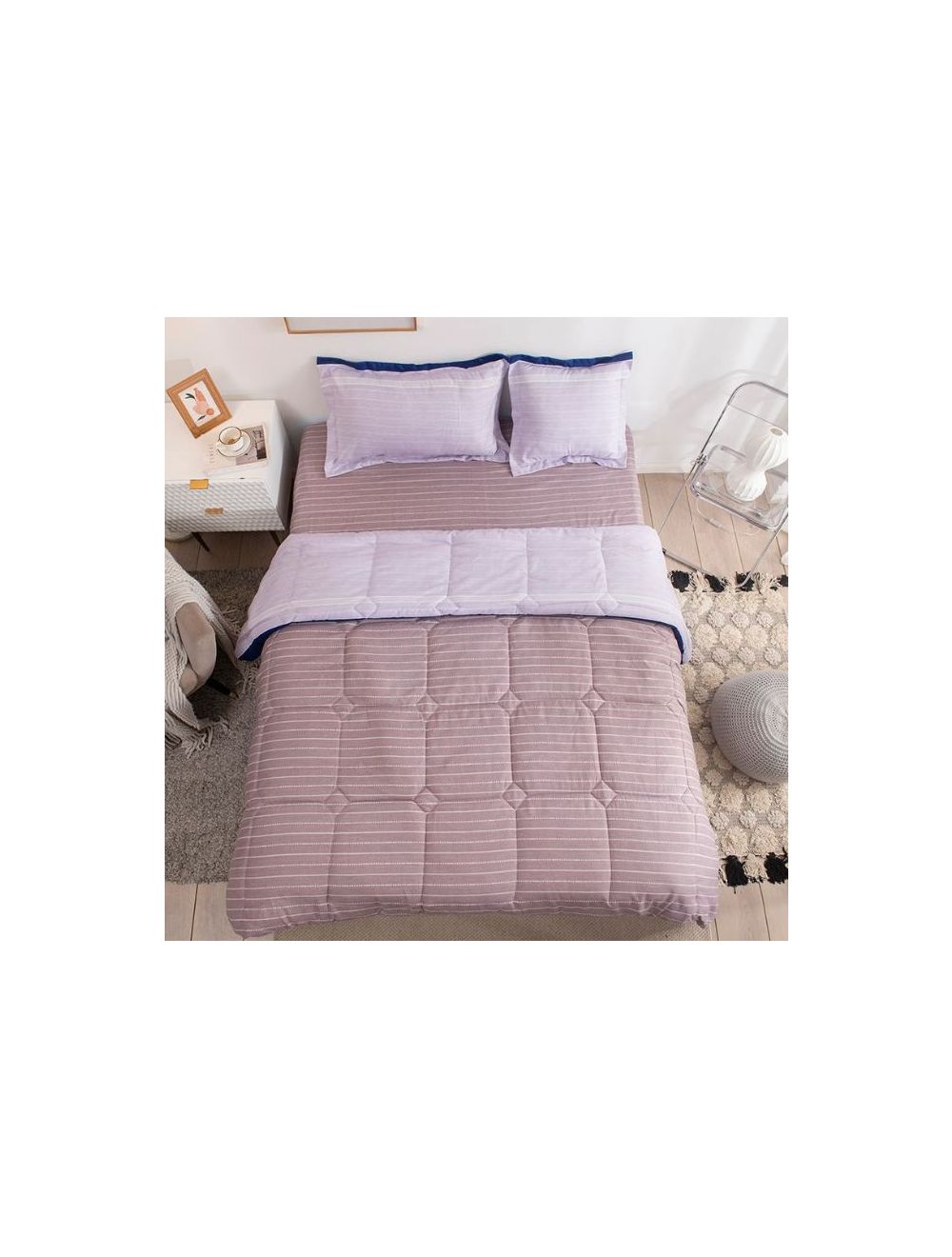 RISHAHOME 4 Piece Twin Size Comforter Set (1 comforter+1 fitted sheet+1 Large pillowcase+1 medium pillowcase) Microfibre Sierra 160x210 cm-SRSMH/04/113