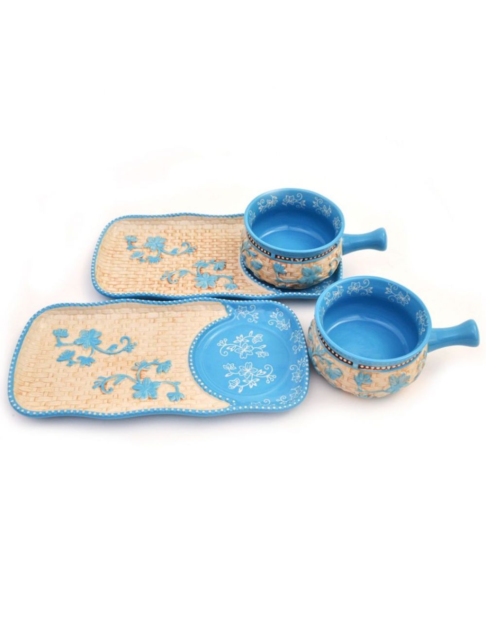 Temp-tations Floral Lace Basketweave Bowl & Appetizer Plate Set - 4 Piece-T48493-light blue