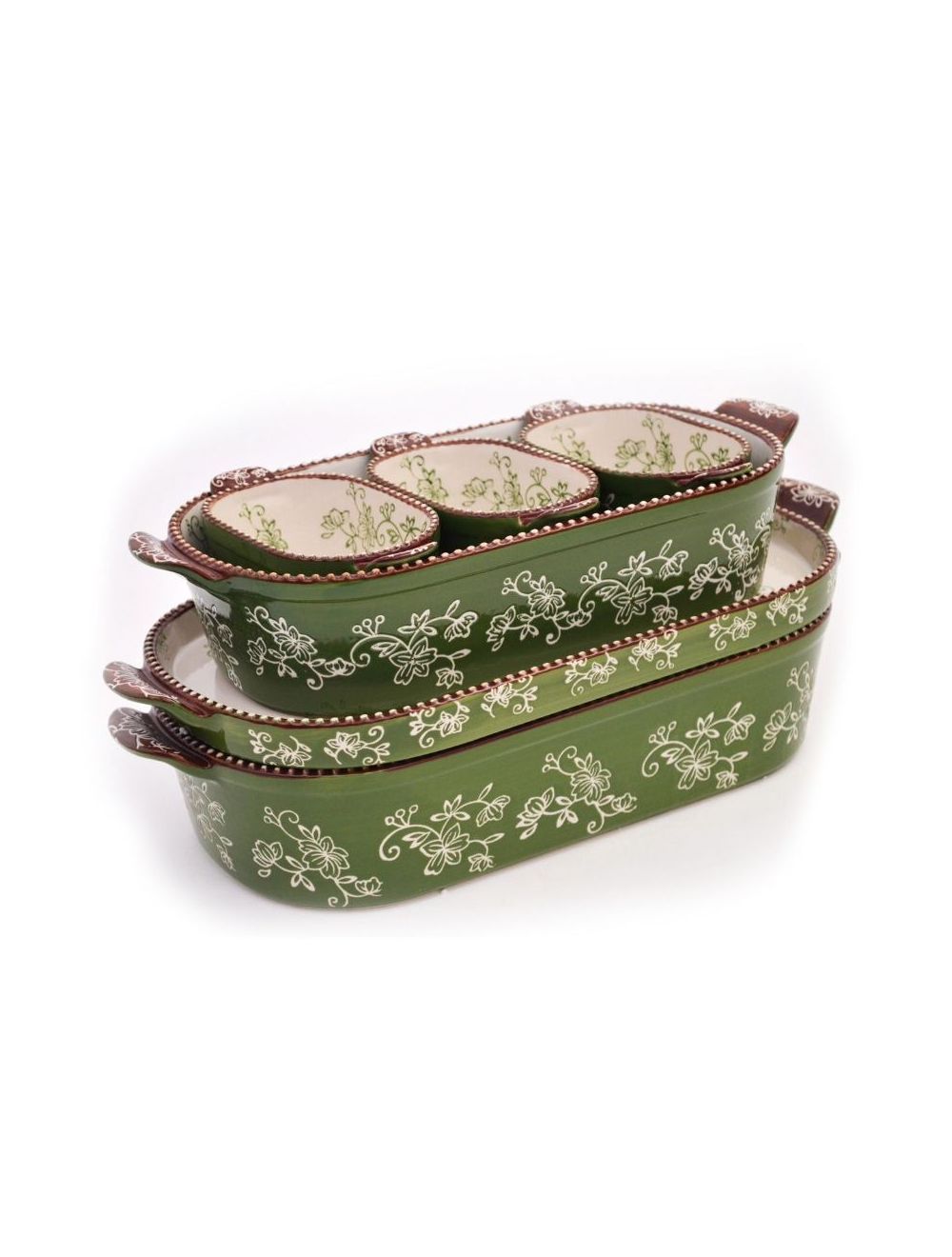 Temp-tations Floral Lace Squoval Bakeware Set - 6 Piece-T48983-Green