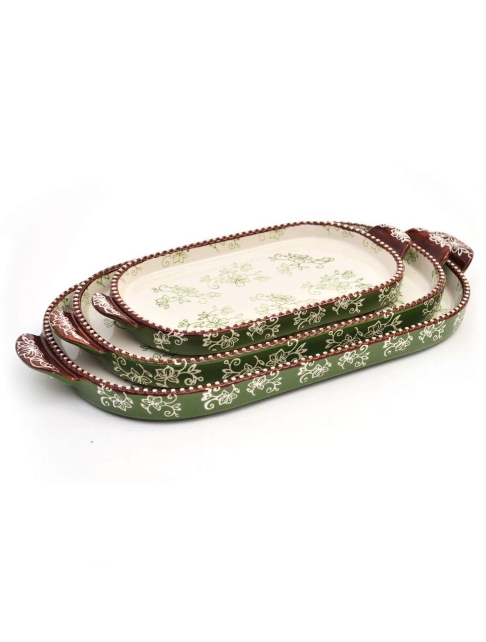 Temp-tations Floral Lace Squoval Tray Set - 3 Piece -T48987-Green