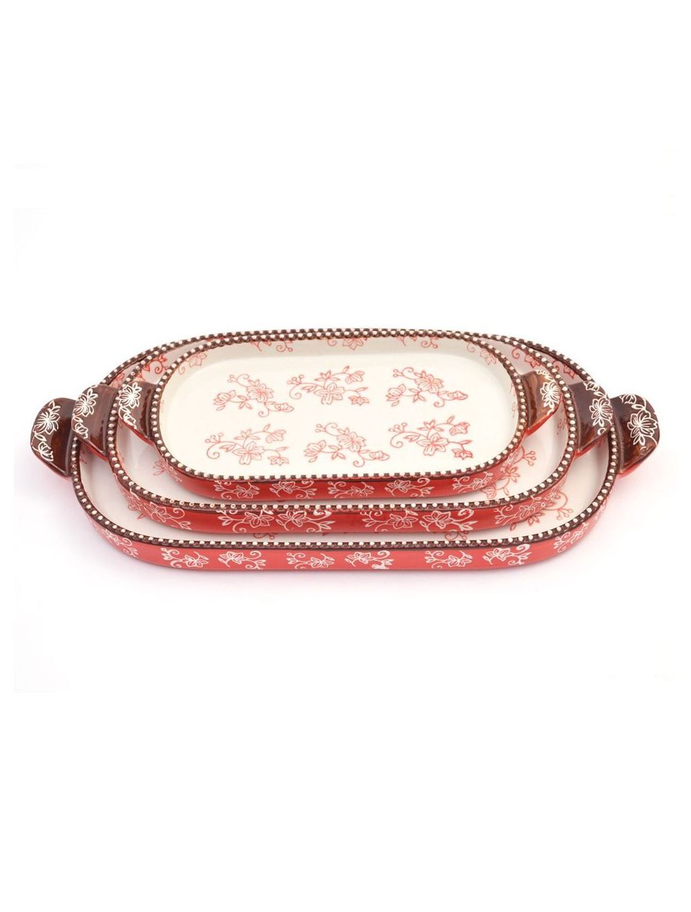 Temp-tations Floral Lace Squoval Tray Set - 3 Piece-T48987-red