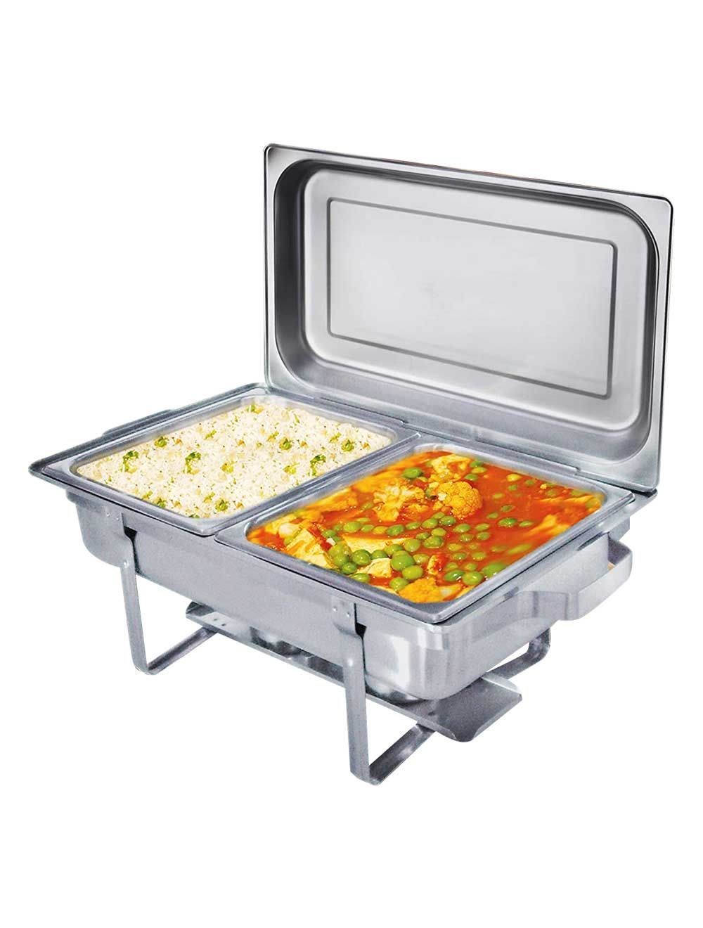 Raj Rectangular Chafing Dish Double 2 X 4 Litres Pans Silver-VCD002
