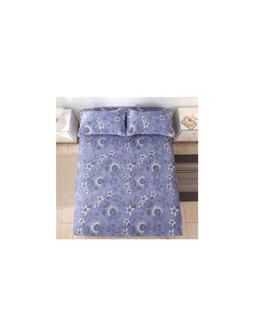 Rishahome 3 Piece Printed Bedsheet Set King Size Wild Blue Yonder Microfiber Blue-WBYBS0004