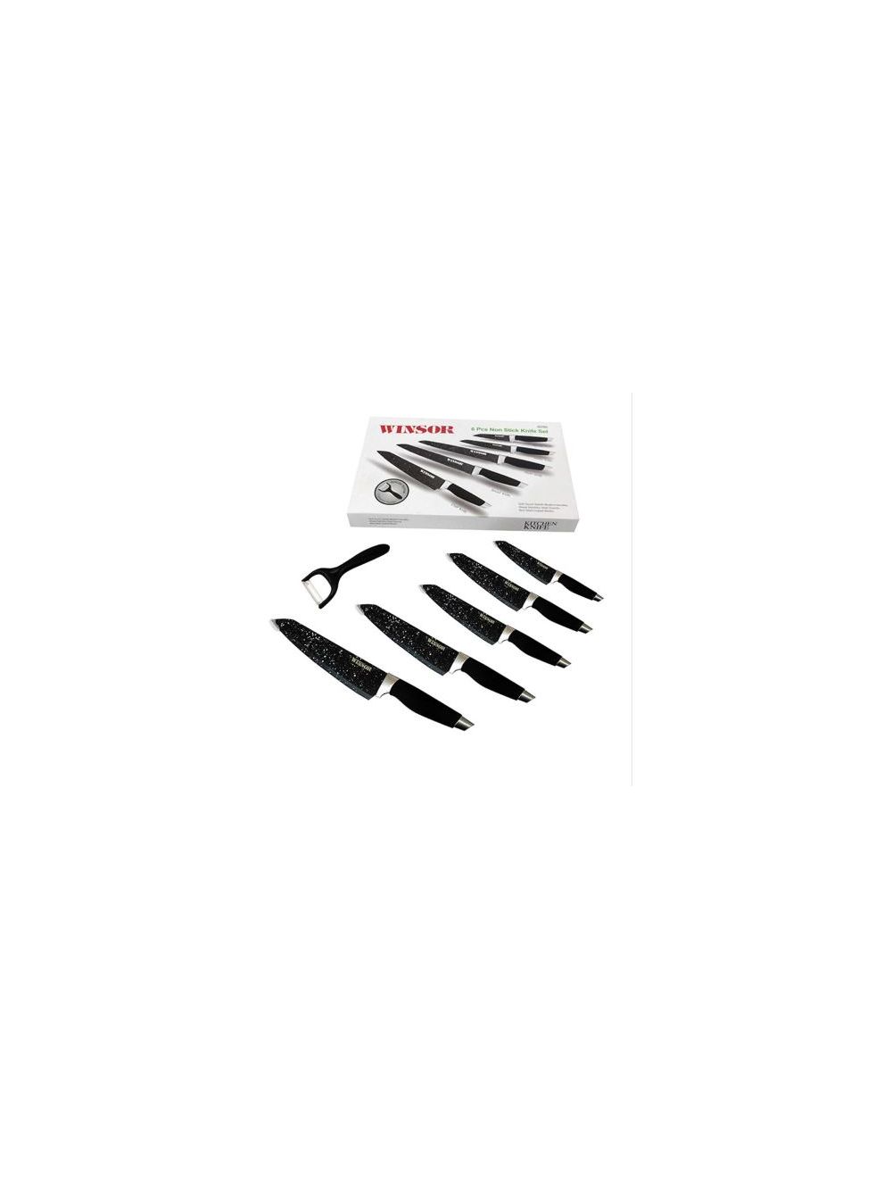 Winsor 6pc Knife Set- Blk Steel Tips Soft Touch Handle-WR6090